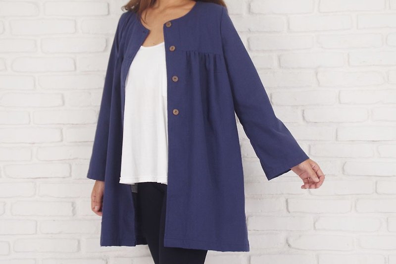 Linen no color coat navy - Women's Casual & Functional Jackets - Cotton & Hemp Blue