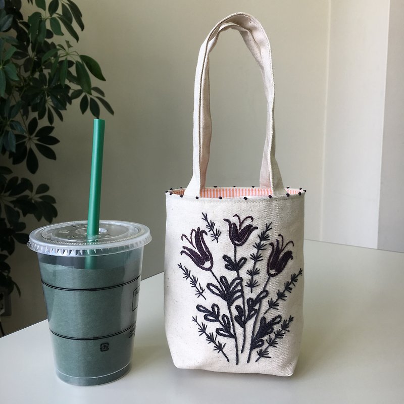 Cafe bag Yuri Flower - กระเป๋าถือ - ผ้าฝ้าย/ผ้าลินิน ขาว