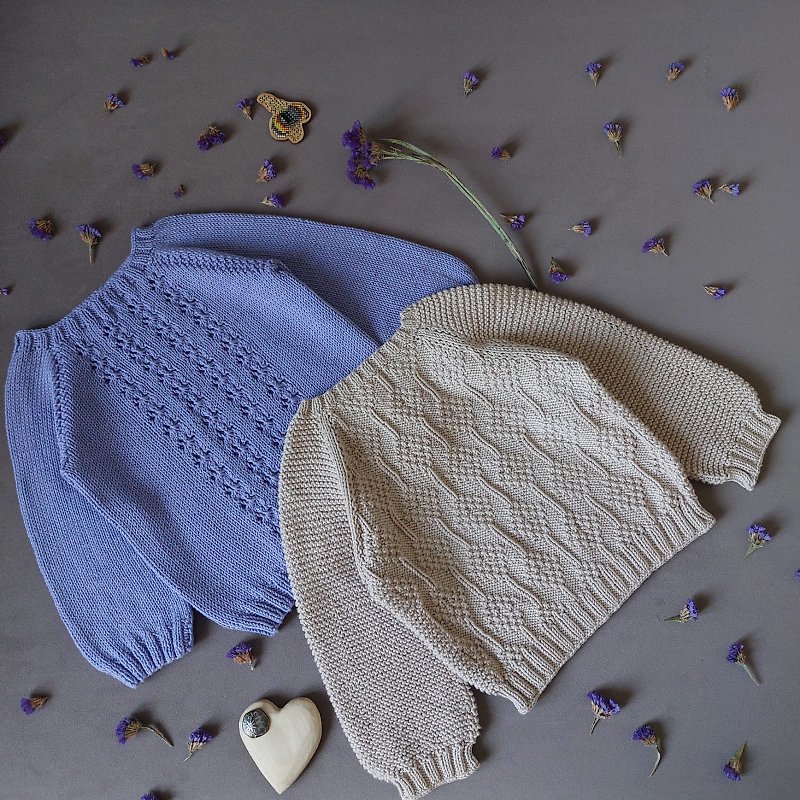 Beige lilac cotton jumper, Cotton kids jumper, Children's jumper. - Tops & T-Shirts - Cotton & Hemp Blue