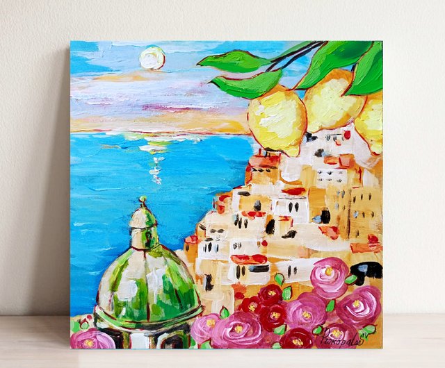 イタリア製 ゴルフ アート ART 2点 蚤の市 ヴィンテージ Italy イタリア 絵画 ポジターノ フルーツ オリジナルアート