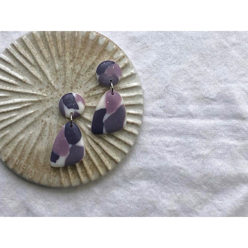 Thoth clay earrings 軟陶耳環 | 紫調拼盤 | - 耳環/耳夾 - 陶 