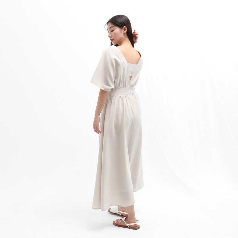 [Classic Original] Galaxy_Galaxy Dinner Hollow Khaki - One Piece Dresses - Polyester Khaki