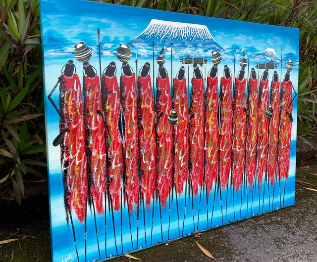 U864-マサイ】アフリカの画家による手描きオリジナル作品 - フレーム