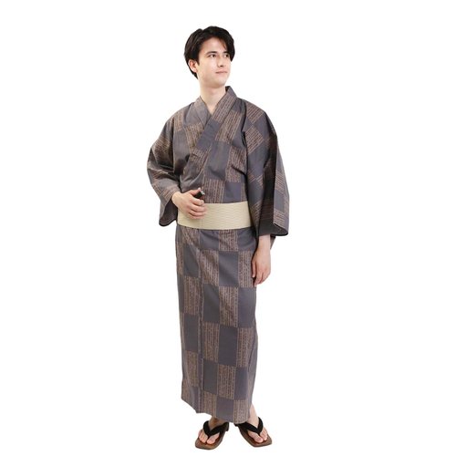 fuukakimono 日本 和服 男 綿 浴衣 腰封 2 件 套組 L Z35-d3 yukata