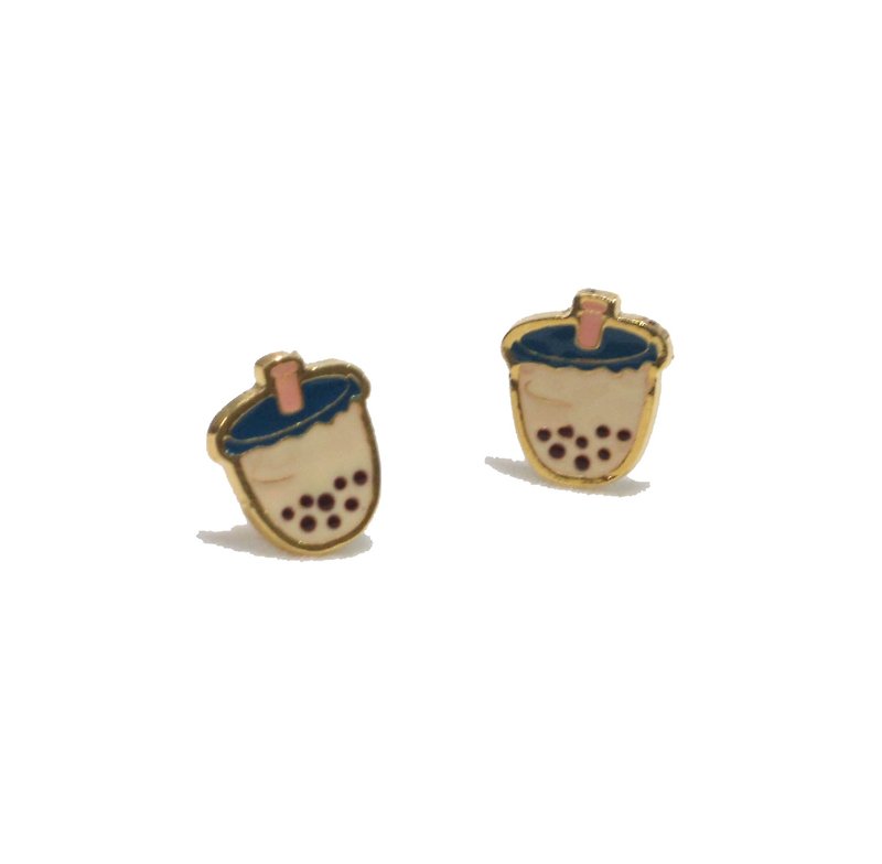 Boba Milk Tea Earring - 耳環/耳夾 - 貴金屬 金色