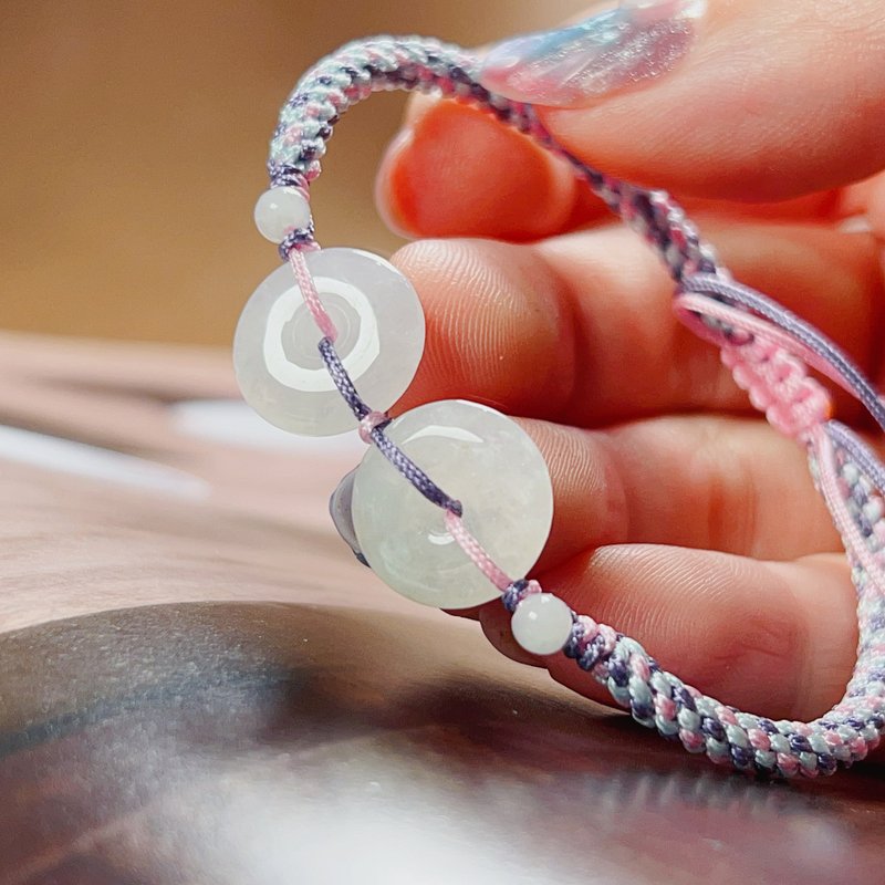 【May‧Peace】Ice jadeite peace buckle braided bracelet | Natural Burmese grade A jadeite | Gift - สร้อยข้อมือ - หยก สีใส