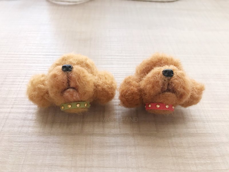 Pet head wool felt key ring poodle brown/light brown/white/black - ที่ห้อยกุญแจ - ขนแกะ 