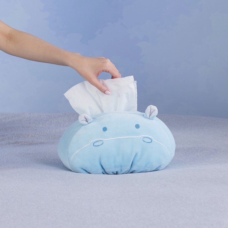 Hippo 3D Paper Cover - Spring Blue - กล่องทิชชู่ - ผ้าฝ้าย/ผ้าลินิน สีน้ำเงิน