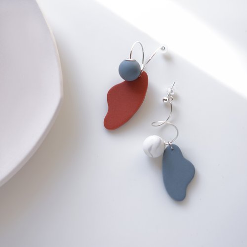 mo ment.studio Cali 原創設計 手工軟陶 弧形幾何耳環 925純銀耳鈎 polymer clay