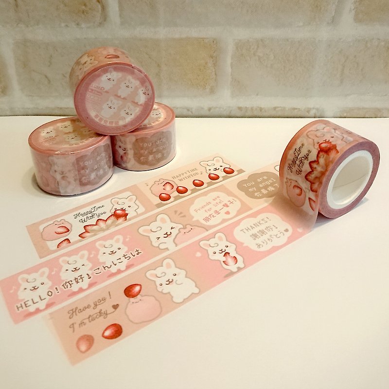 紙膠帶 草莓兔2.0(標籤) - 紙膠帶 - 紙 粉紅色