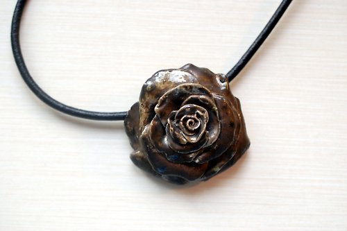 PorcelainShoppe 黑玫瑰陶瓷項鍊向日葵吊墜陶瓷飾品夏季項鍊