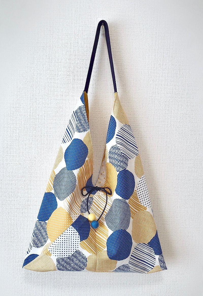 Japanese-style skull-shaped side backpack / large size / blue yellow round / yellow wave - Messenger Bags & Sling Bags - Cotton & Hemp Orange