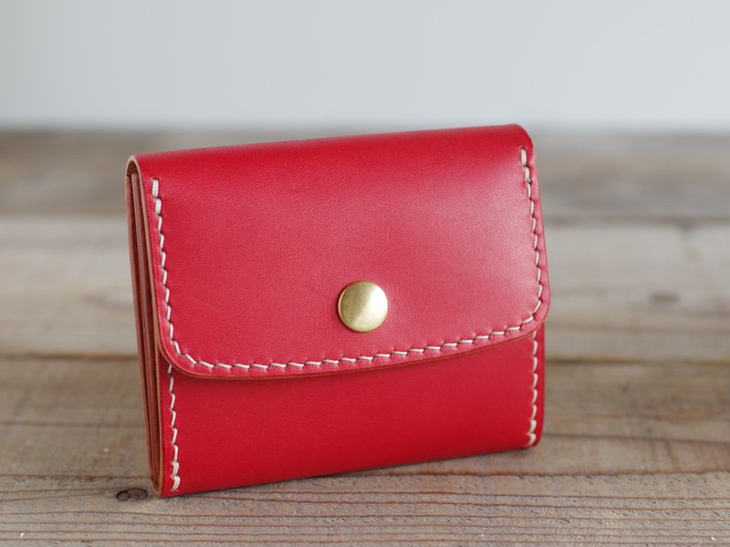 SALE  ヌメ革手縫いコンパクトウォレット レッド - 錢包/皮夾/長短夾 - 真皮 紅色