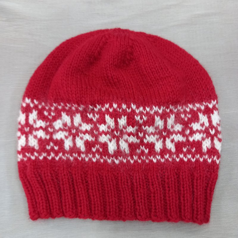 【艾妮】耶誕雪花帽 - 帽子 - 羊毛 紅色