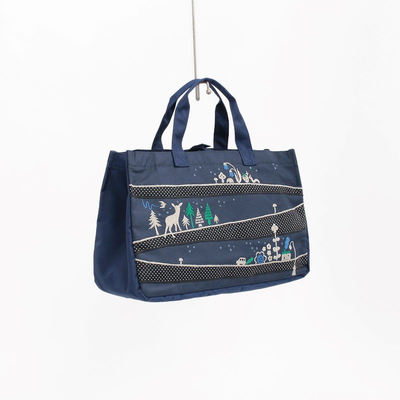 Slope Embroidery A4 Tote Bag - Handbags & Totes - Nylon Blue