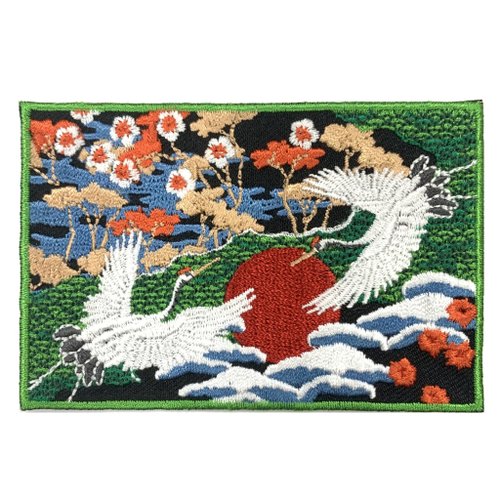 A-ONE 日本鶴 日式風格 浮世繪 刺繡貼布 電繡貼 背膠補丁 PATCH 刺繡貼