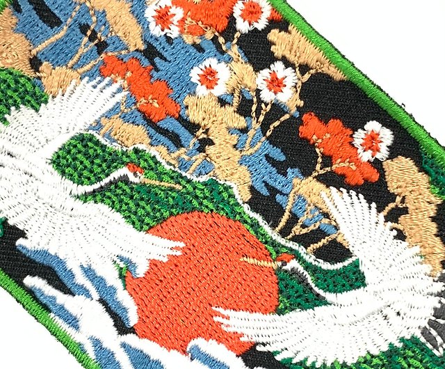 日本の鶴和風浮世絵刺繡パッチ電気刺繡パッチ粘着パッチパッチ刺繡 