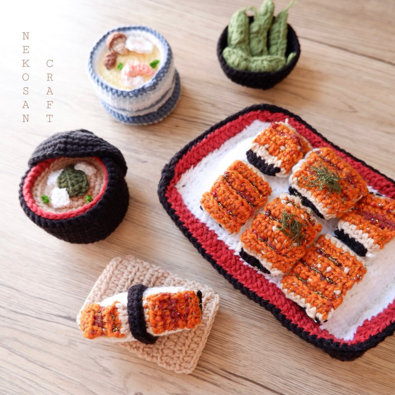 Japanese Set Food Series Pet Toys Twig Bean, Chawanmushi, Eel Sushi, Tamagoyaki Toys - ของเล่นสัตว์ - ผ้าฝ้าย/ผ้าลินิน 