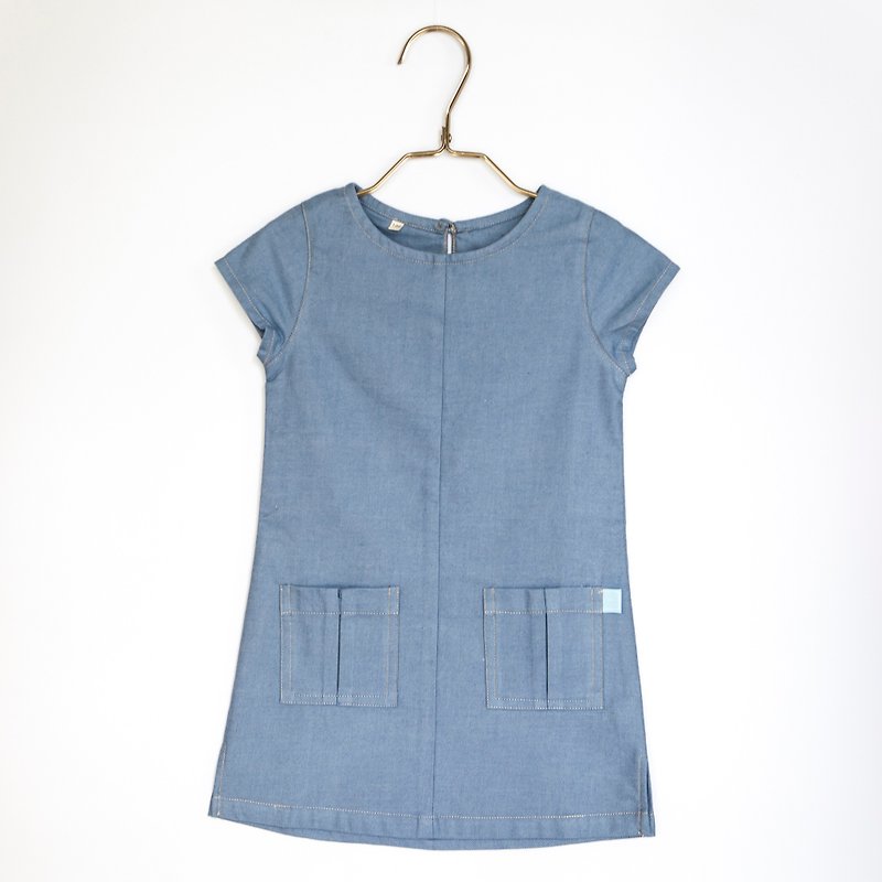 [my little star] hand man hand simple wind organic cotton denim dress (light blue) - Other - Cotton & Hemp Blue