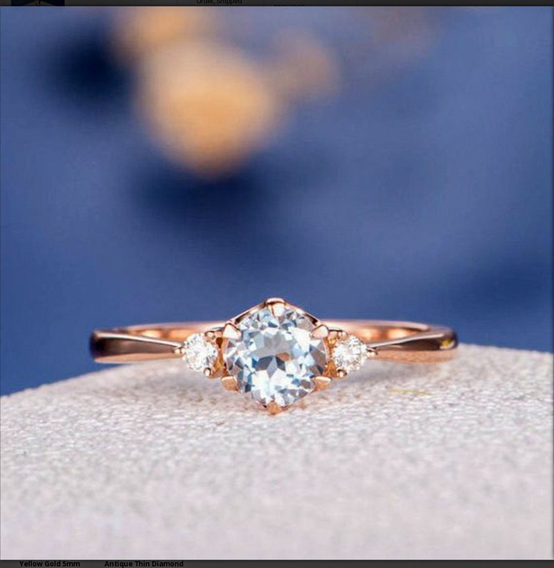 Natural Aquamarine Ring, Rose Gold Aquamarine Ring, Ring, Ring For Women - 戒指 - 其他材質 多色