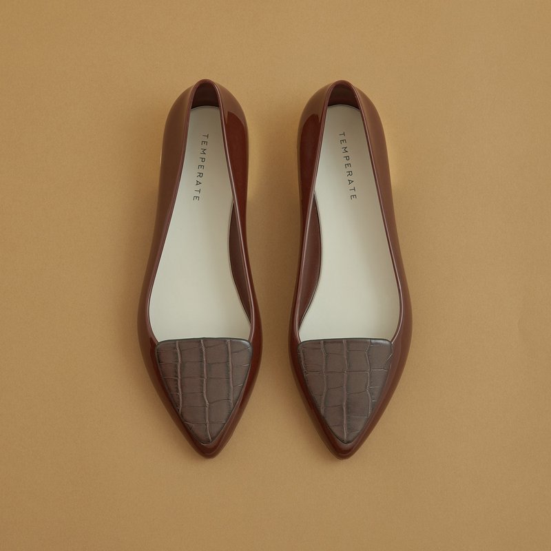 TALOR (CHOCO)  Pointed toe Flats  ポインテッドトゥパンプス - 高跟鞋/跟鞋 - 防水材質 咖啡色