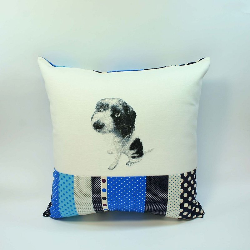 Big Dog embroidered pillow cover 04- - หมอน - ผ้าฝ้าย/ผ้าลินิน สีน้ำเงิน