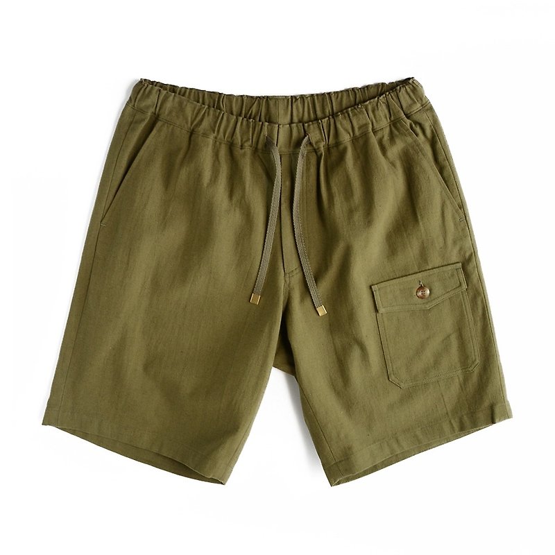 Japanese washed cotton and linen shorts - กางเกงขายาว - ผ้าฝ้าย/ผ้าลินิน สีกากี