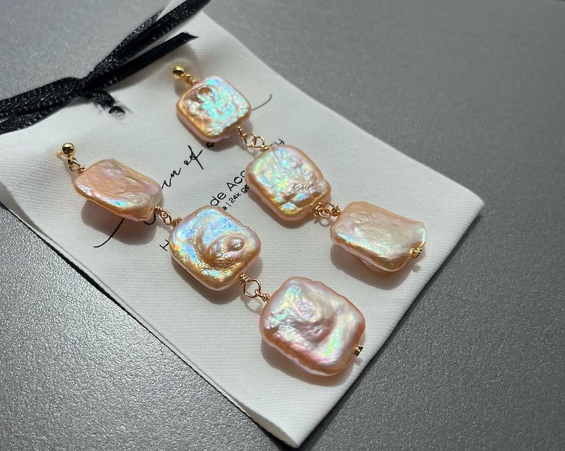 Sunset • Kumquat Square Pearl Earrings - Earrings & Clip-ons - Pearl 