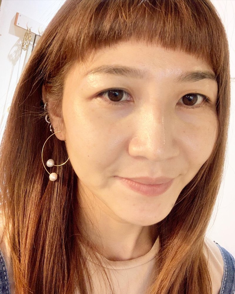 大小雙c線條黃銅線珍珠+後耳塞珍珠耳環_可改成夾式耳環 - 耳環/耳夾/耳骨夾 - 銅/黃銅 金色