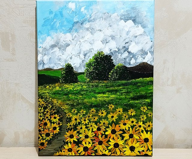 風景画 ひまわり畑アクリルアート 花の絵画 壁飾り - ショップ