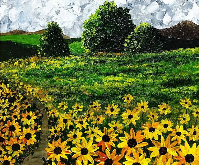 風景画 ひまわり畑アクリルアート 花の絵画 壁飾り - ショップ