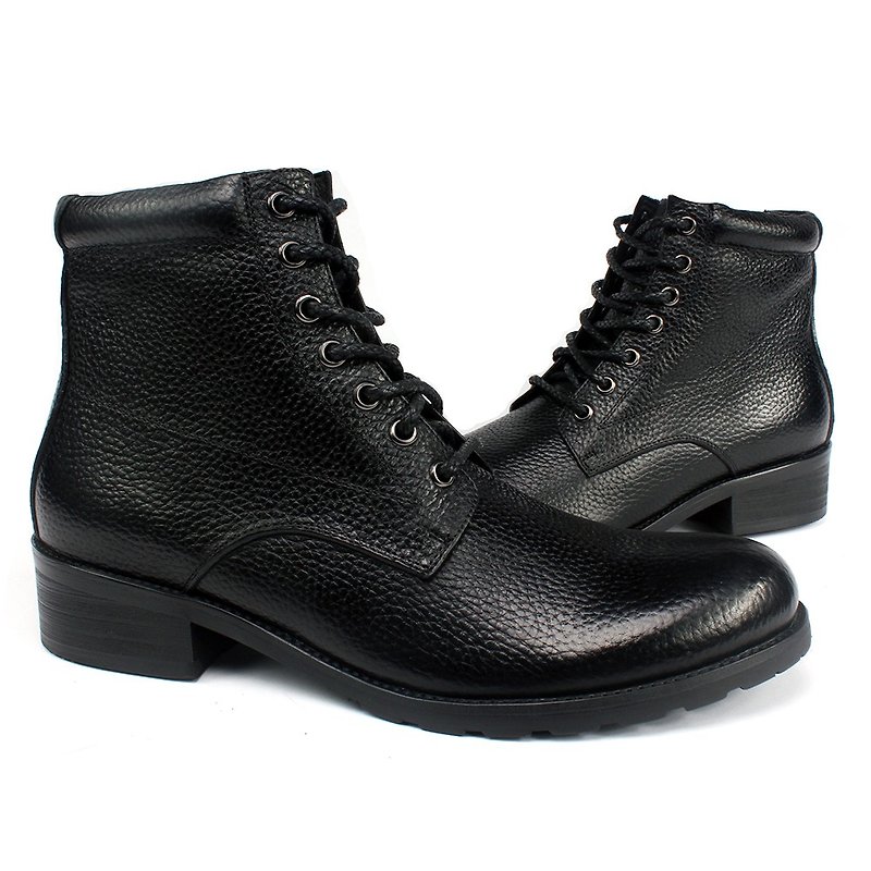Sixlips American Simple Zipper Tooling Boots Black - Men's Boots - Genuine Leather Black