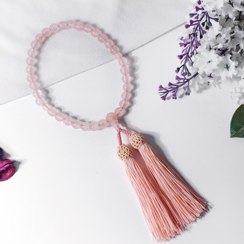 Rose Quartz Fuchsite Quartz Japanese Prayer Beads Juzu Export to Japan Taiwan-Japan Friendship Prayer Gift - สร้อยข้อมือ - เครื่องเพชรพลอย สึชมพู