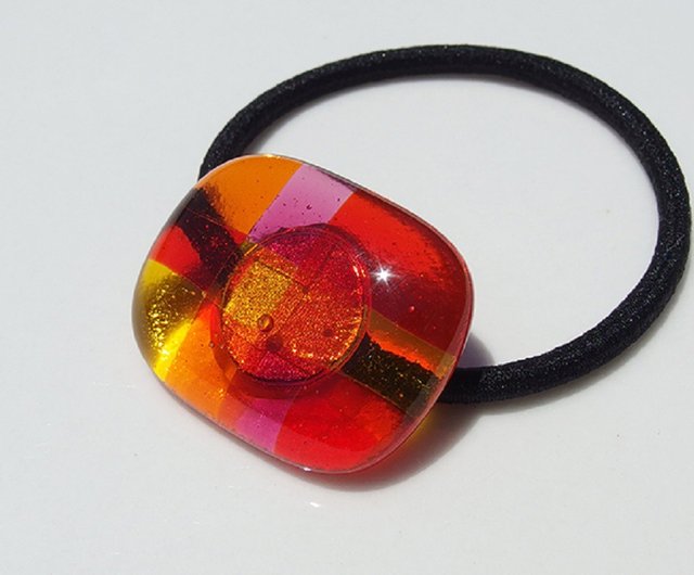 レンガガラス(れんが【オレンジ】)ヘアゴム【ポニーフックに変更可