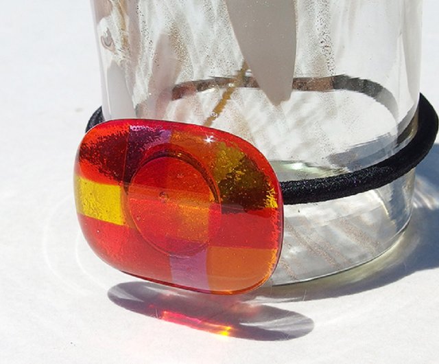 レンガガラス(れんが【オレンジ】)ヘアゴム【ポニーフックに変更可