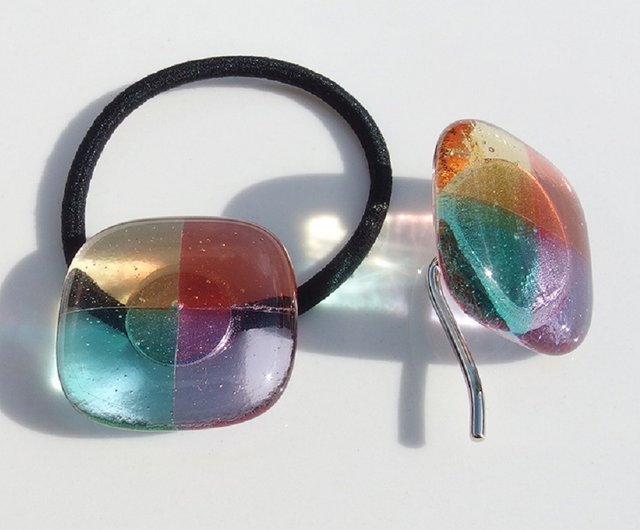 レンガガラス(れんが【オレンジ】)ヘアゴム【ポニーフックに変更可