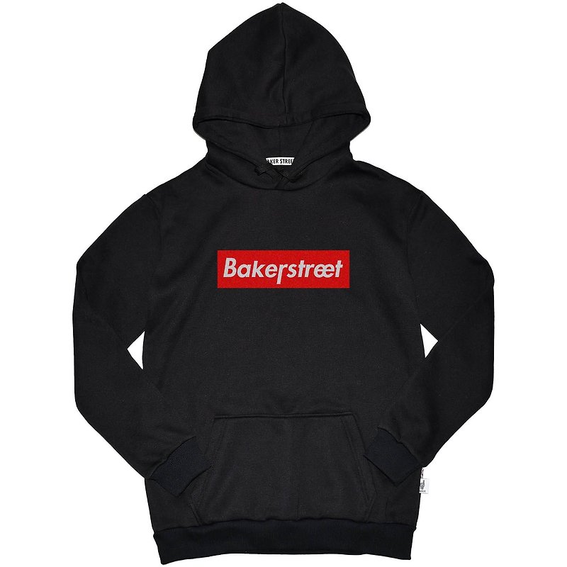 British Fashion Brand 【Baker Street】Baker Street Box Printed Hoodie - เสื้อฮู้ด - ผ้าฝ้าย/ผ้าลินิน สีดำ