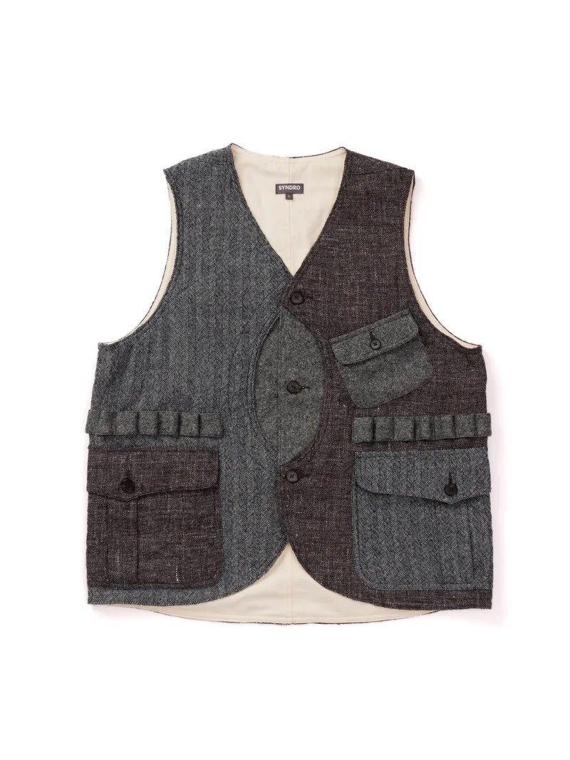 PURSUER HUNTING VEST - WOOL BLEND TWEED PATCHWORK - 男背心 - 羊毛 