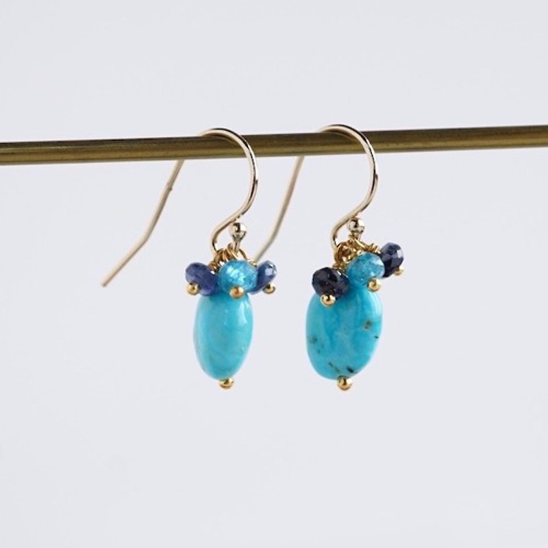 Turquoise & sapphire earrings [OP810] - ต่างหู - เครื่องเพชรพลอย 