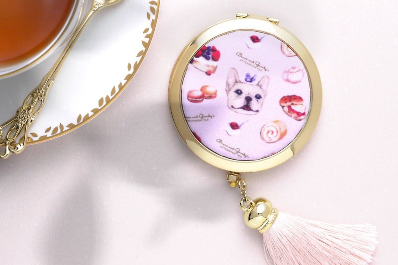 French Bulldog Compact Mirror/ Foldable Mirror/ Pocket Mirror【Bruni・PINK】 - Makeup Brushes - Other Materials Pink