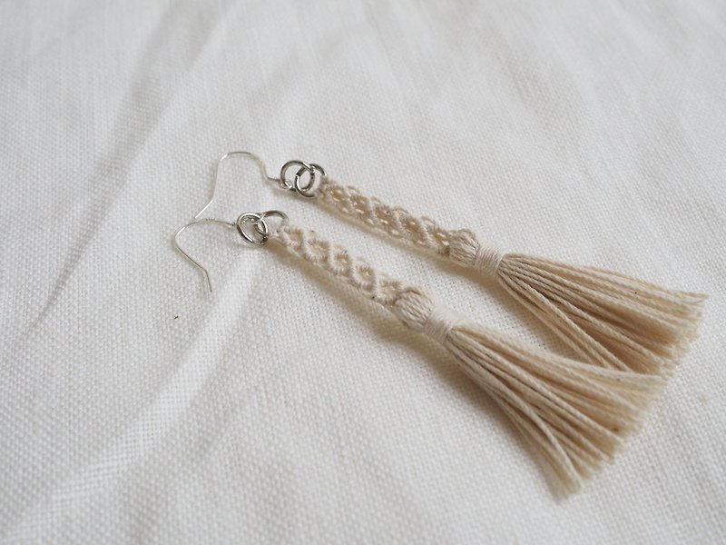 Elegant Macrame Earrings With Tassels #002 - Earrings & Clip-ons - Cotton & Hemp White