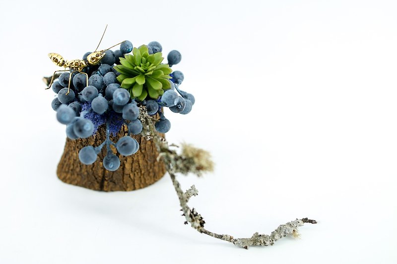 人造花飾-藍果實樹枝金螞蟻樹木盆花飾 - 植栽/盆栽 - 其他材質 藍色