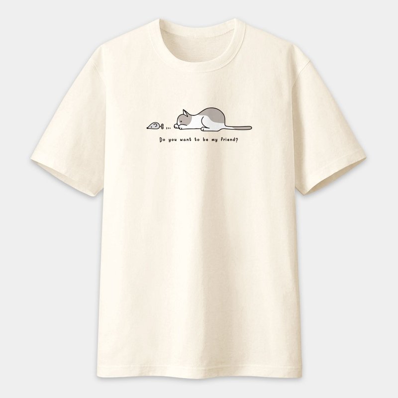 Cat and Mouse Friend unisex short-sleeved T-shirt pure cotton T round neck top PU018 - Women's T-Shirts - Cotton & Hemp Khaki