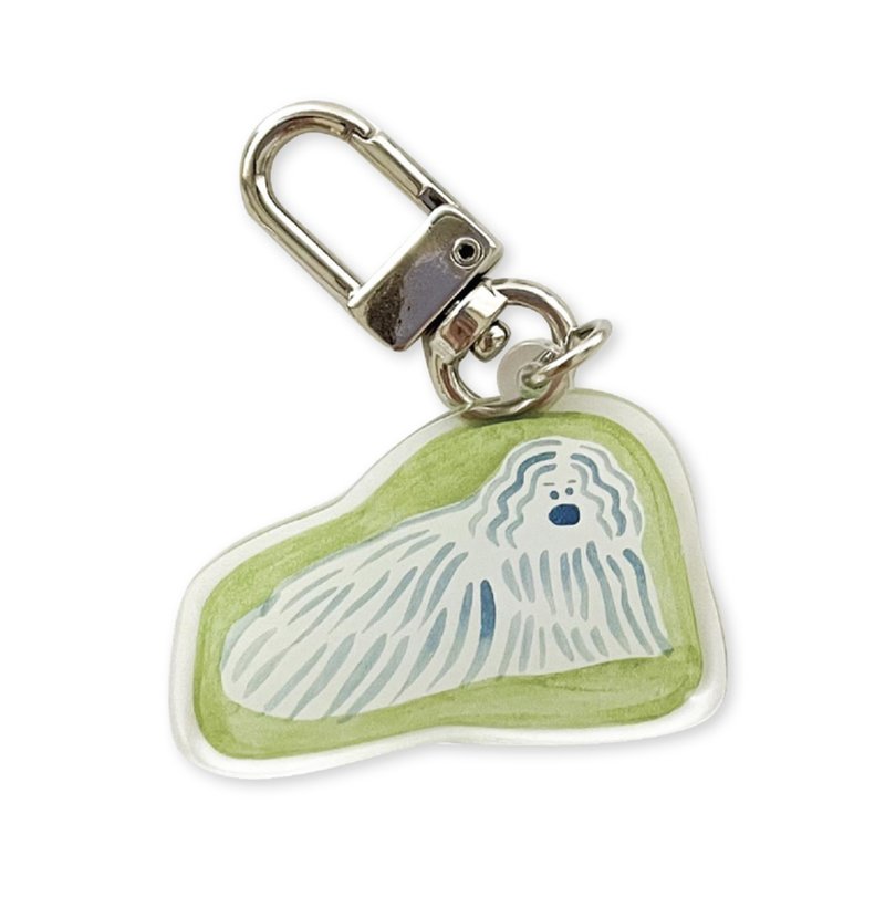 韓國插畫品牌 little room - 壓克力插畫吊飾/鑰匙圈 - 狗狗 - 吊飾 - 壓克力 綠色