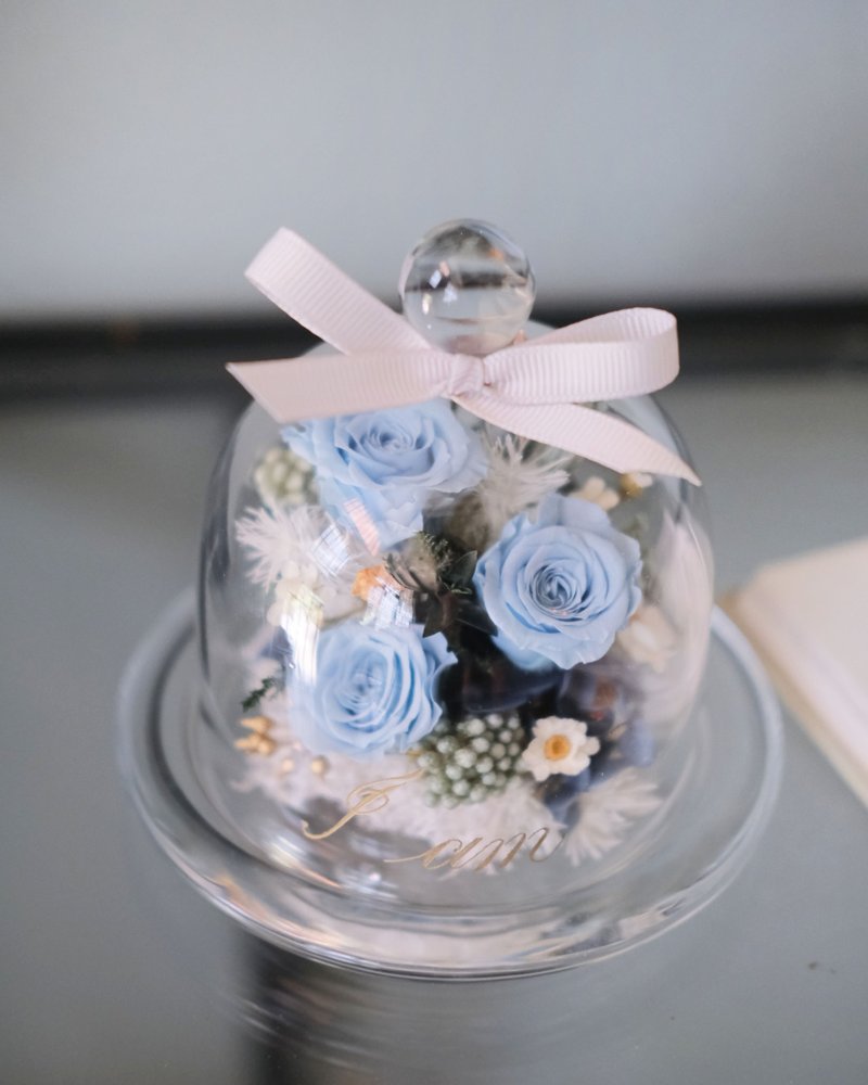 Dried flowers/everlasting flowers glass cup/sea blue/birthday gift/gift exchange gift/Christmas gift box - ช่อดอกไม้แห้ง - พืช/ดอกไม้ 