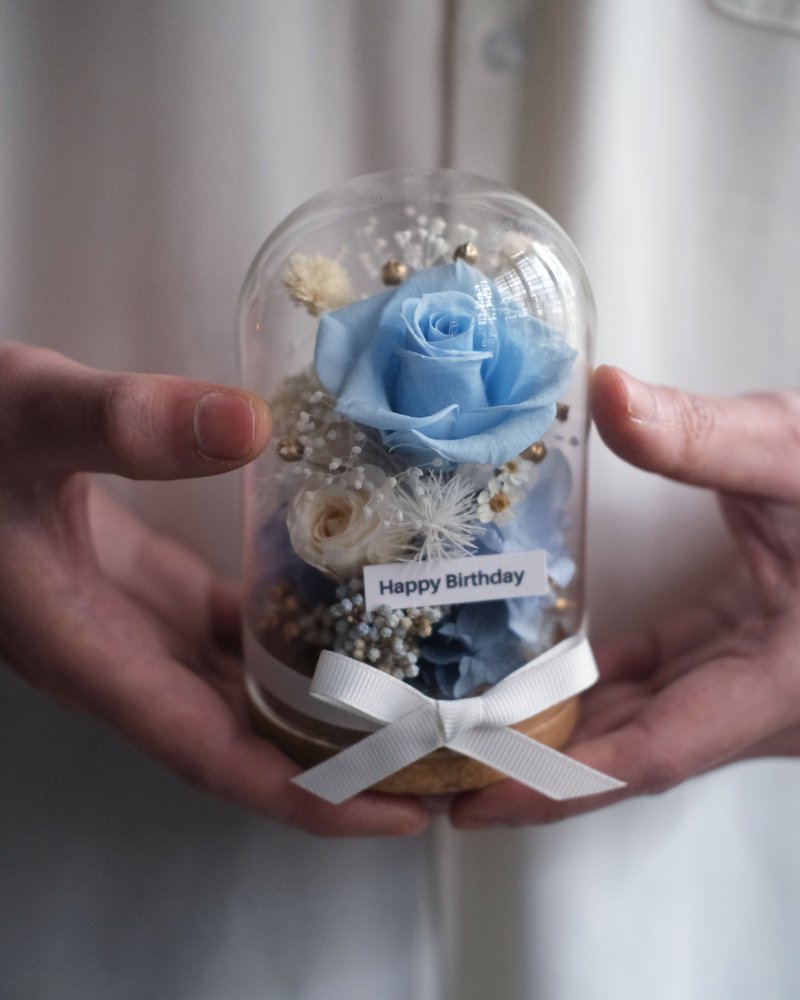 畢業禮物/永生花/乾燥花玻璃盅/天空藍色/生日禮物/刻字/ - 乾燥花/永生花 - 植物．花 