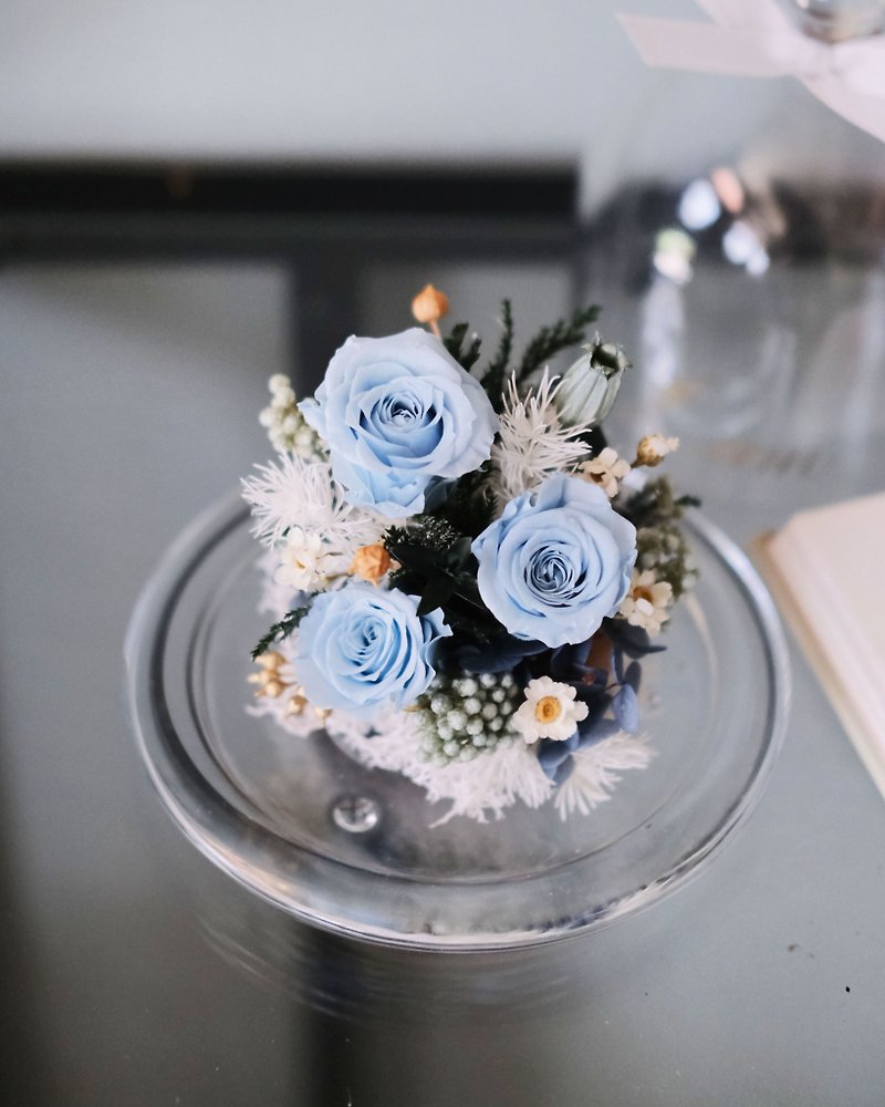 Mother's Day Dried Flowers/Eternal Flower Glass Cup Sky Blue/Birthday Gift/ - Plants - Plants & Flowers 