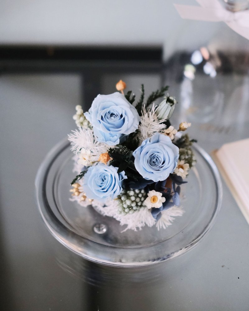 Dried flowers/Eternal flower glass cup/Sky blue/Birthday gift/Wedding/Teacher’s Day gift - ช่อดอกไม้แห้ง - พืช/ดอกไม้ 