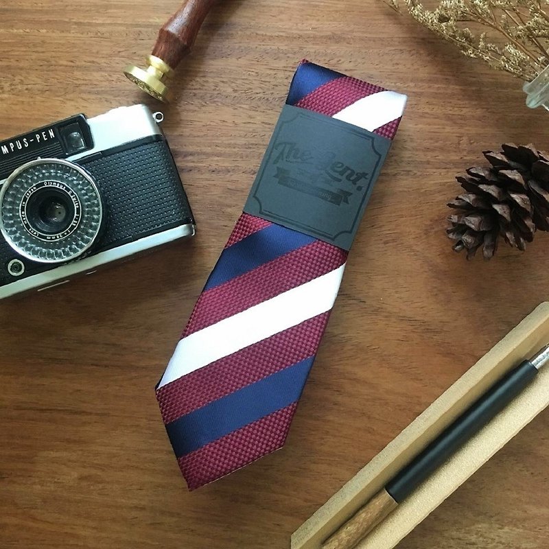 (THE GENT) Red Blue White Stripe Necktie - Ties & Tie Clips - Cotton & Hemp Red