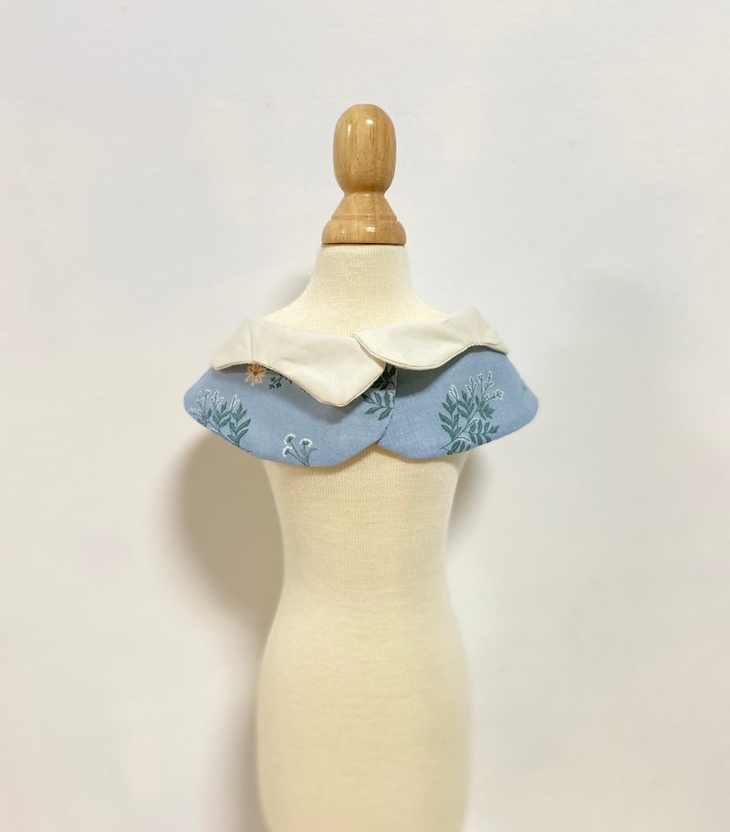 甜甜圈糖霜翻領巾_溫柔藍底白花 - 寵物衣服 - 棉．麻 